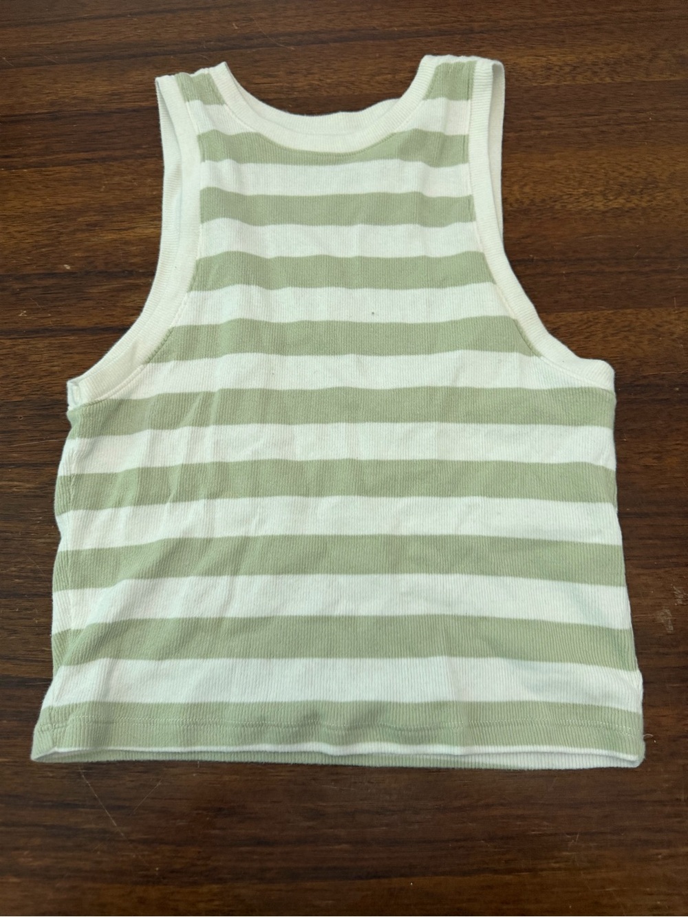 Hollister Sage Green & White Striped Racerback Tank